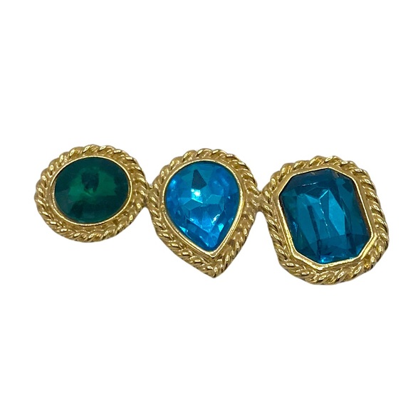 Goldtone Blue Green Stone Brooch - Picture 4 of 6